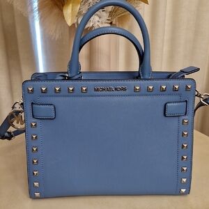Michael Kors Blue Studded Saffiano Leather Satchel